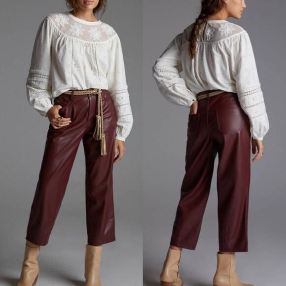 Anthropologie Pilcro Faux Leather Burgundy The Breaker Pants Sz 26 NWT - Picture 1 of 11